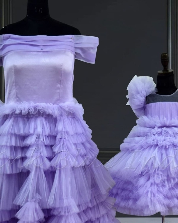 Multi layered matching gowns for mother daughter, party wear, elegant stylish look