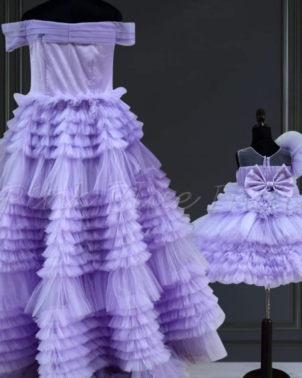 Twinning layered gowns for mother daughter, birthday celebration wear, stylish outfit