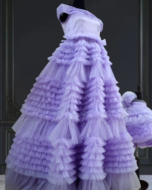 Coordinated multi layer dresses for mother daughter, festive party wear, elegant look