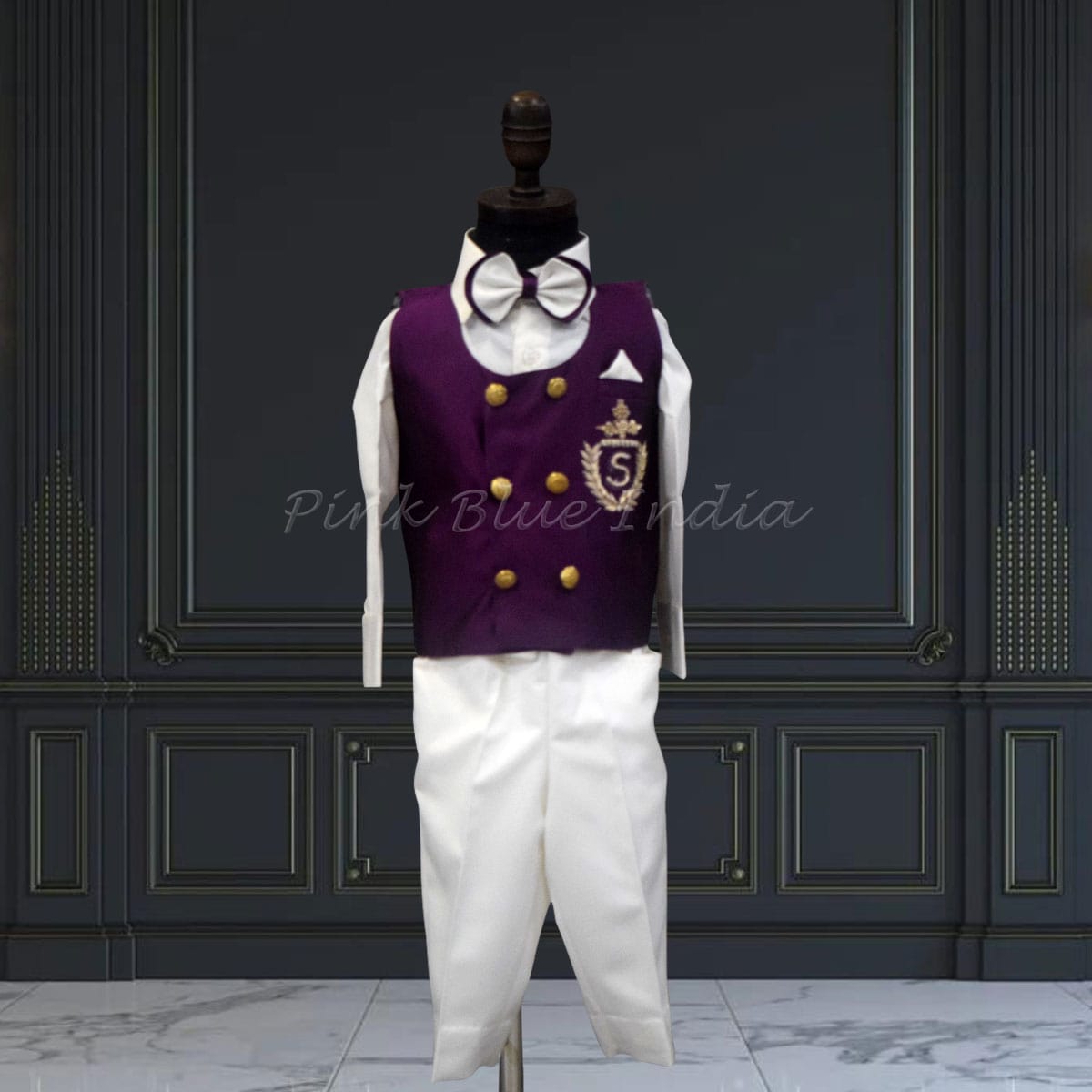 Personalized waistcoat outfit for baby boy birthday party wear stylish look