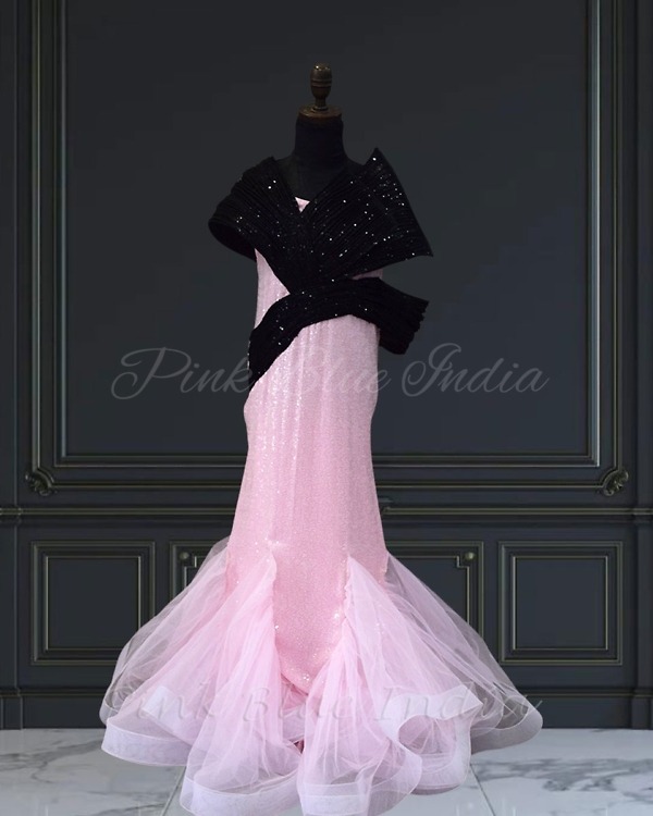 Buy Baby Girl Pink Black Fish Cut Gown Designer Party Wear Dress Pink Blue India
