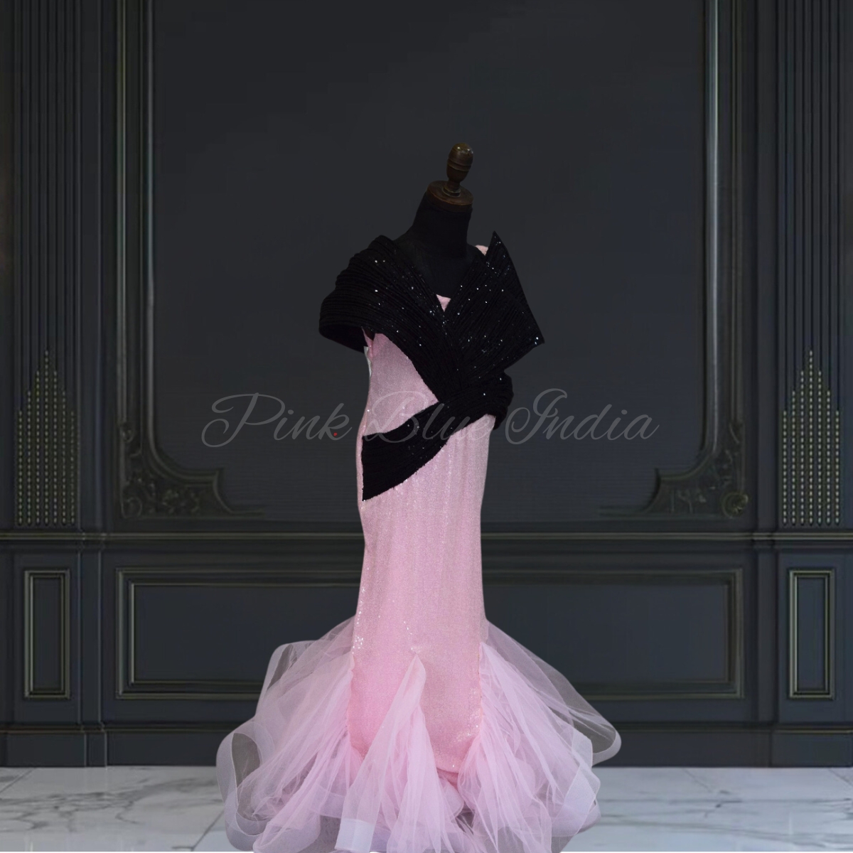 Buy Baby Girl Pink Black Fish Cut Gown Elegant Birthday Dress Pink Blue India
