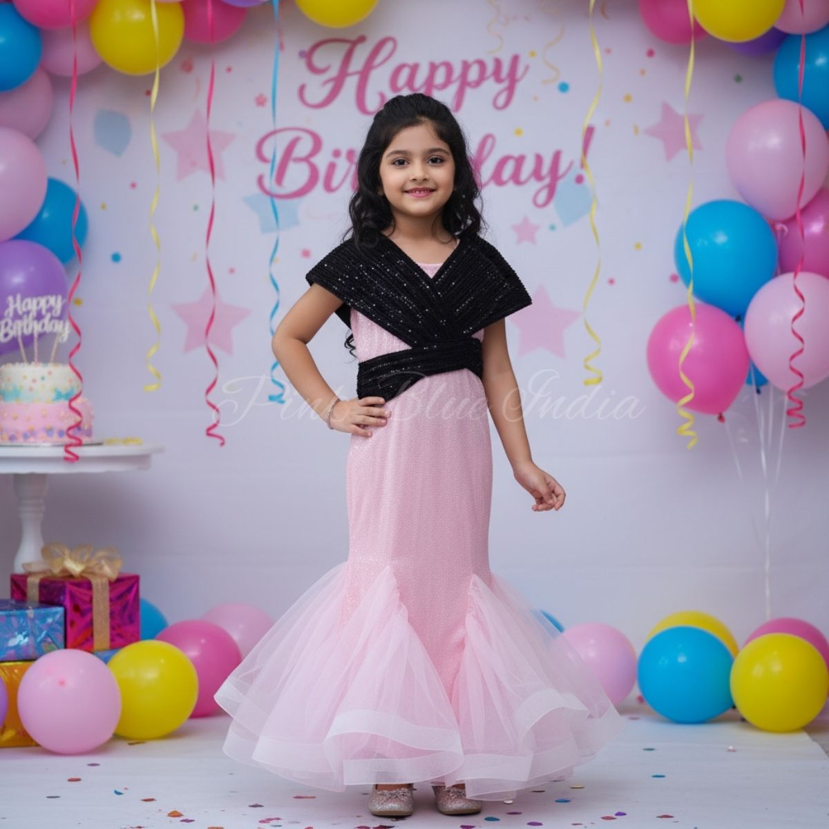 Buy Baby Girl Pink Black Fish Cut Gown Stylish Party Dress Pink Blue India