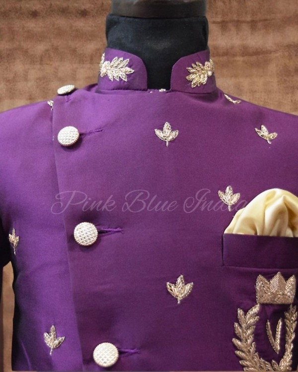 Raw silk sherwani set for father son, wedding celebration wear, elegant look