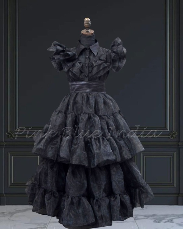 Wednesday theme black dress for baby girl birthday party outfit stylish gothic