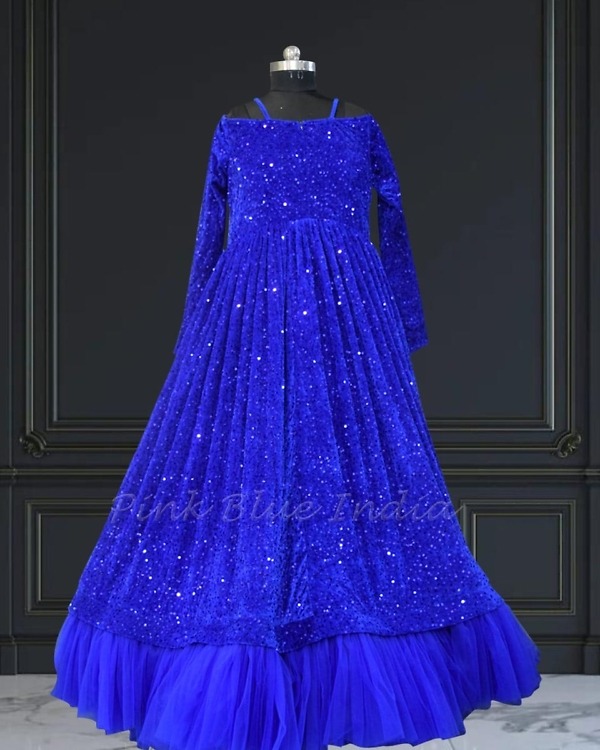 Coordinated family royal blue outfits, stylish wedding celebration wear