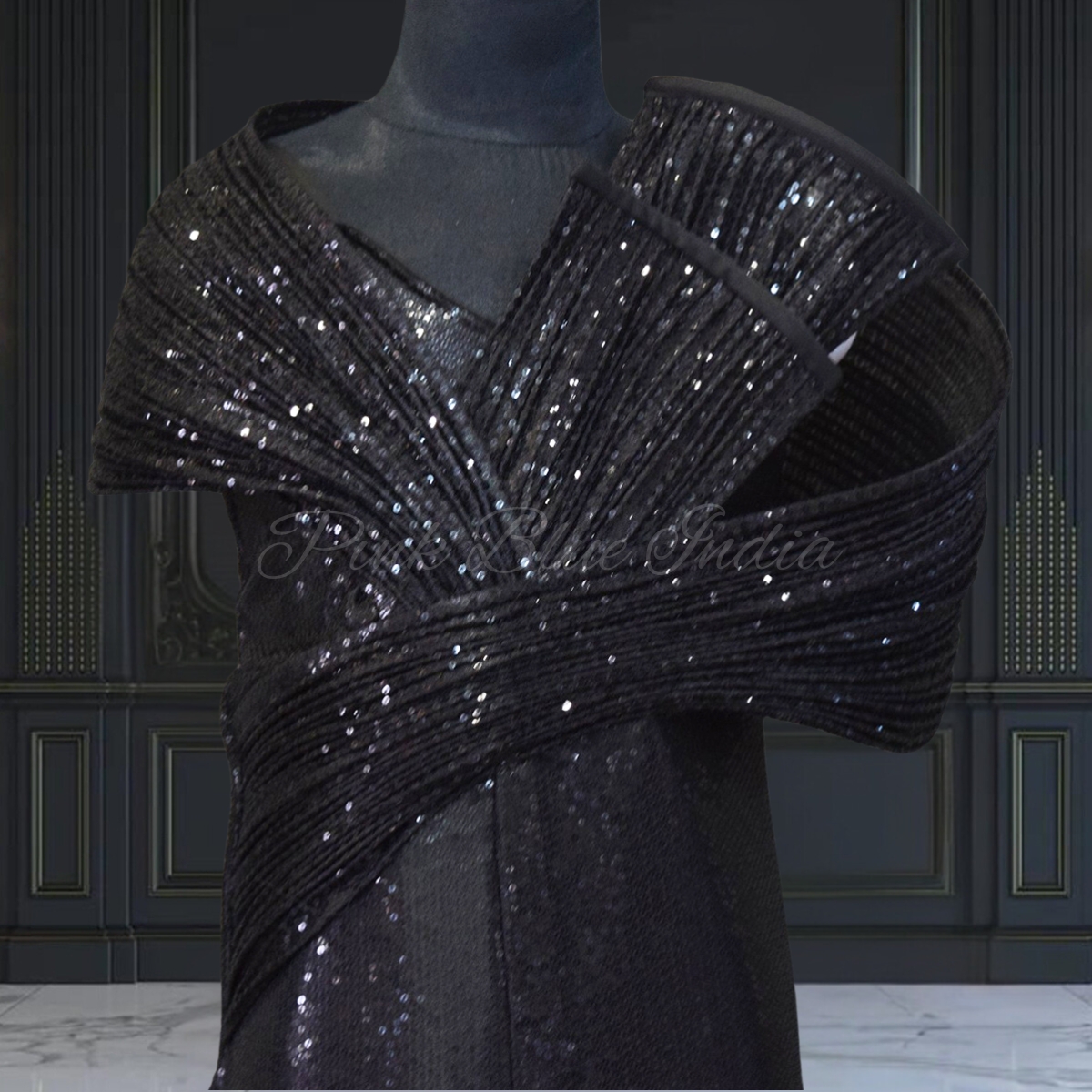 Girls Black Fish Cut Designer Gown Stylish Party Wear Outfit Pink Blue India