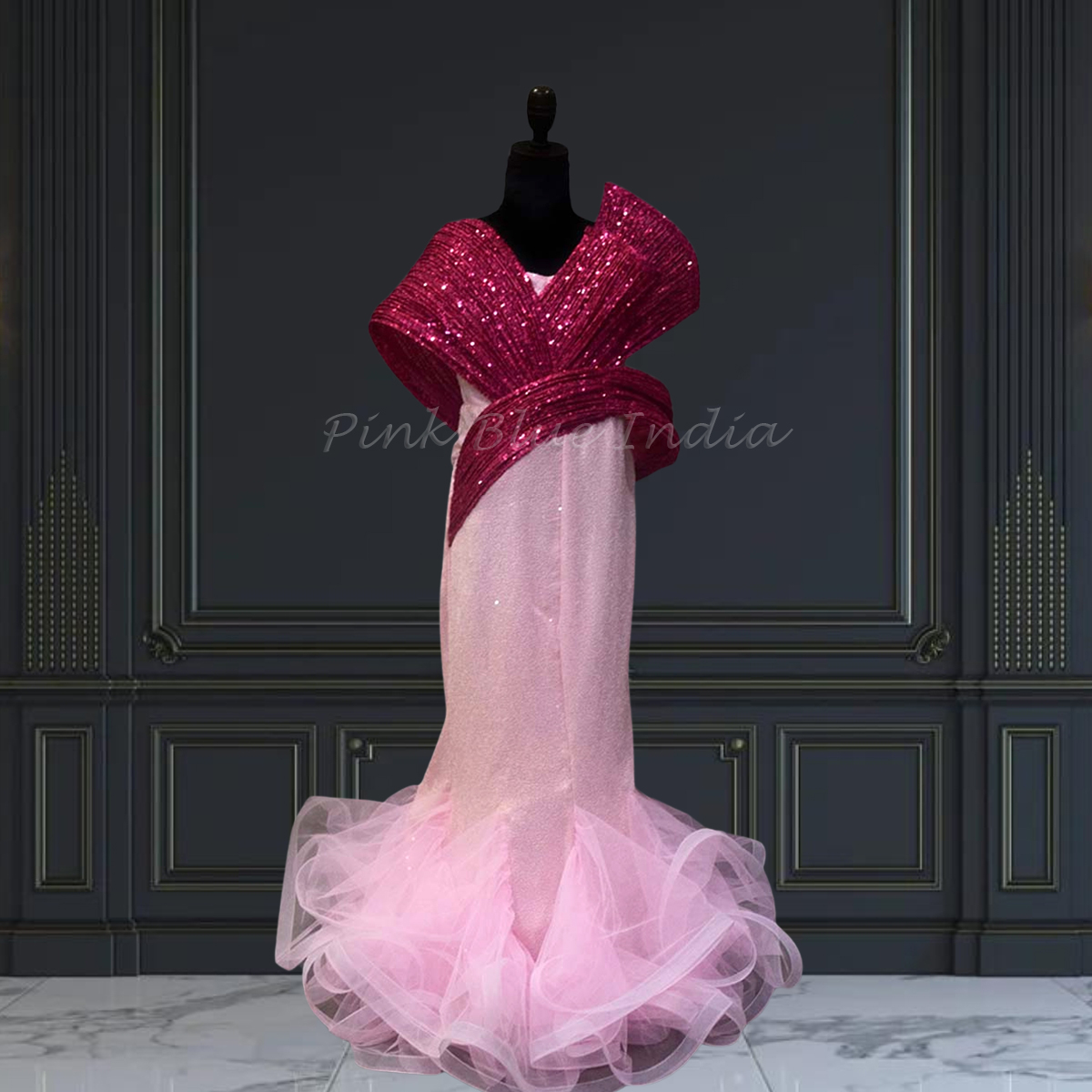 Girls Pink Fish Cut Gown Party Wear Stylish Dress Pink Blue India
