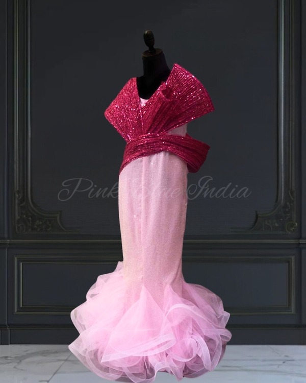 Girls Pink Fish Cut Gown Birthday Party Wear Dress Pink Blue India