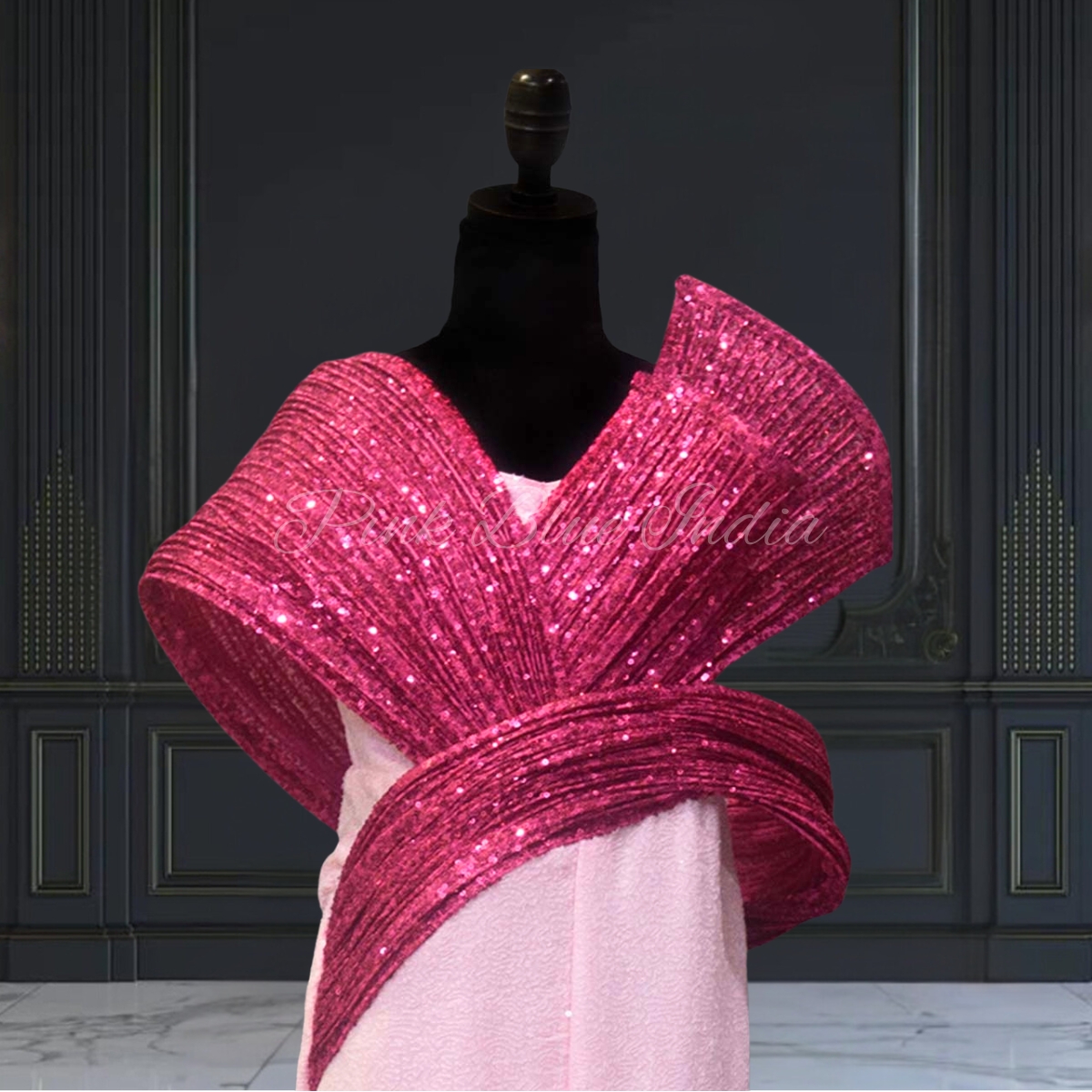 Girls Pink Fish Cut Gown Birthday Party Wear Dress Pink Blue India