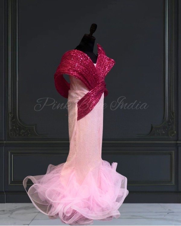 Girls Pink Fish Cut Gown Stylish Party Wear Outfit Pink Blue India
