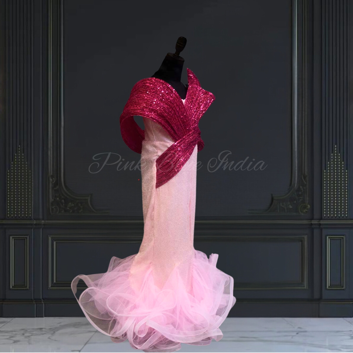 Girls Pink Fish Cut Gown Stylish Party Wear Outfit Pink Blue India