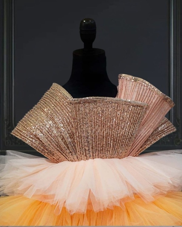 Ombre orange party gown for baby girl, birthday celebration wear, elegant look