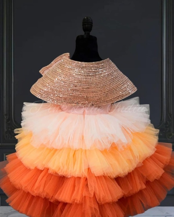 Trendy orange ombre dress for baby girl, birthday party wear, stylish outfit