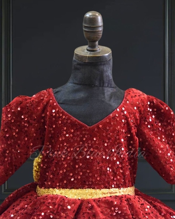 Maroon sequins ball gown for girls, stylish party wear dress