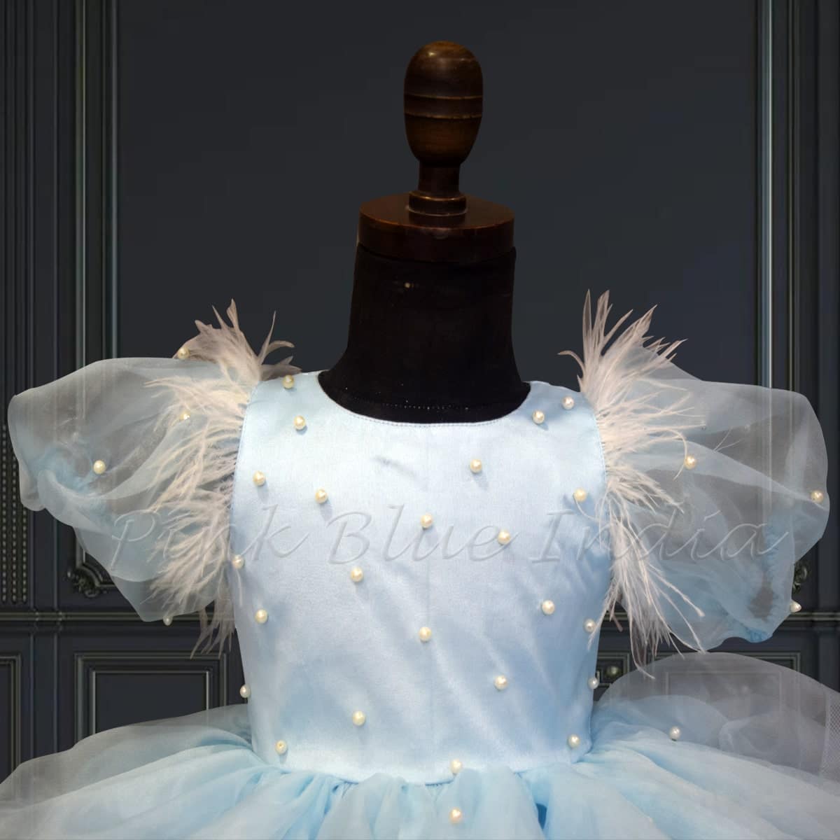 Baby girl blue puff dress for first birthday, stylish party wear