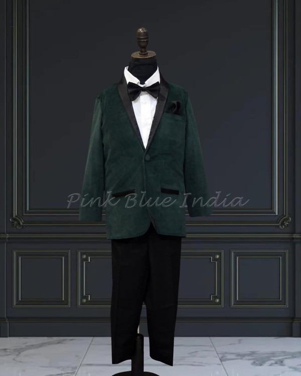 Kids green tuxedo suit for boys, elegant birthday party wear