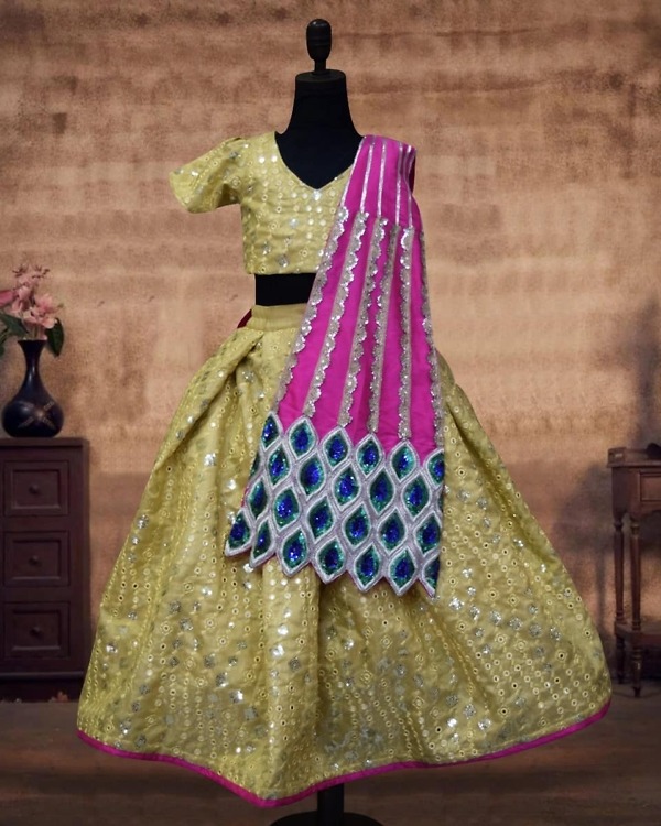 Girls ethnic lehenga choli set, stylish outfit for wedding celebrations