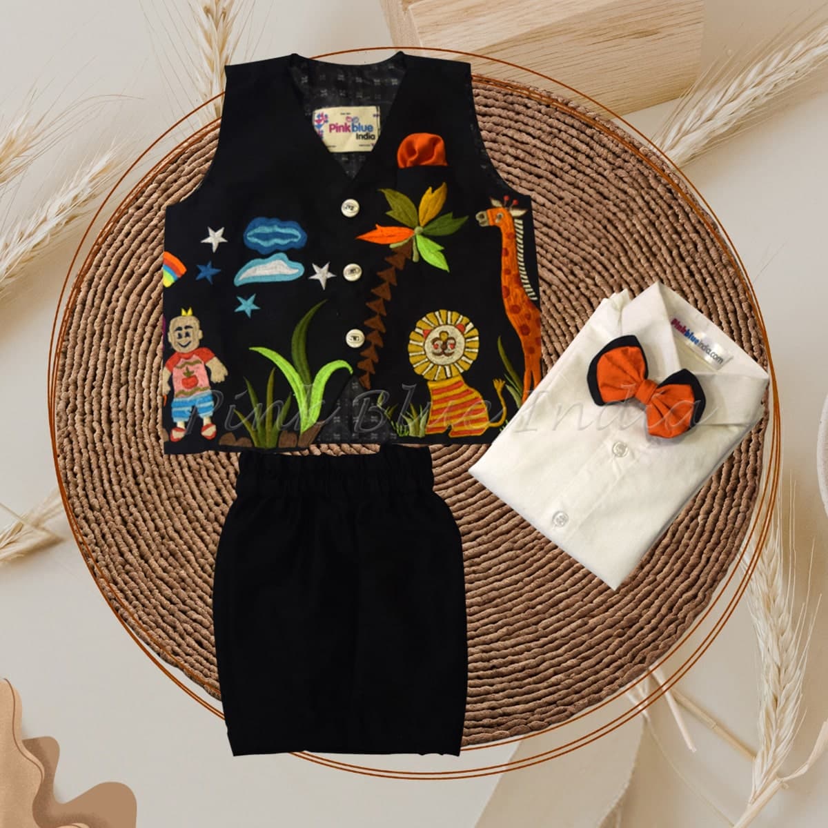 Wild adventure embroidered birthday outfit for boys, themed party wear