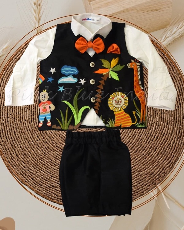 Kids embroidered adventure theme outfit for birthday, unique celebration wear