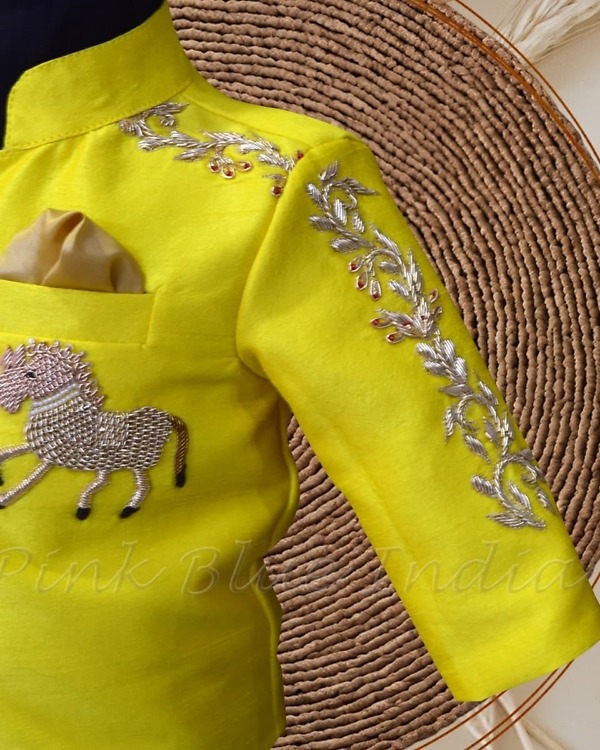 Yellow sherwani for baby boys, designer wedding outfit, traditional look