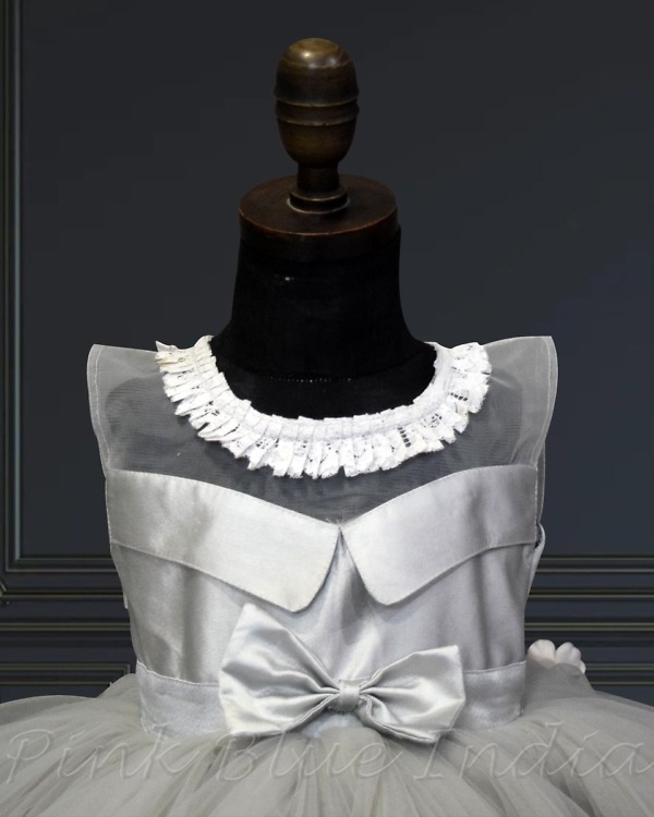 Grey puffy frock for girls, princess style birthday dress, elegant party wear