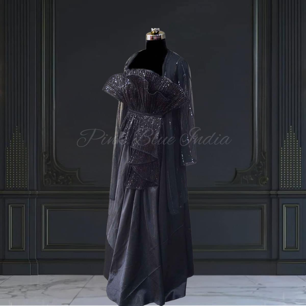 Black party dress for girls, elegant celebration wear outfit