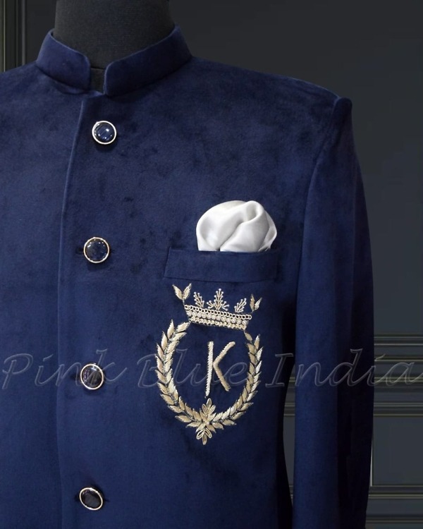 Dad and son matching blue jodhpuri suits, elegant wedding wear