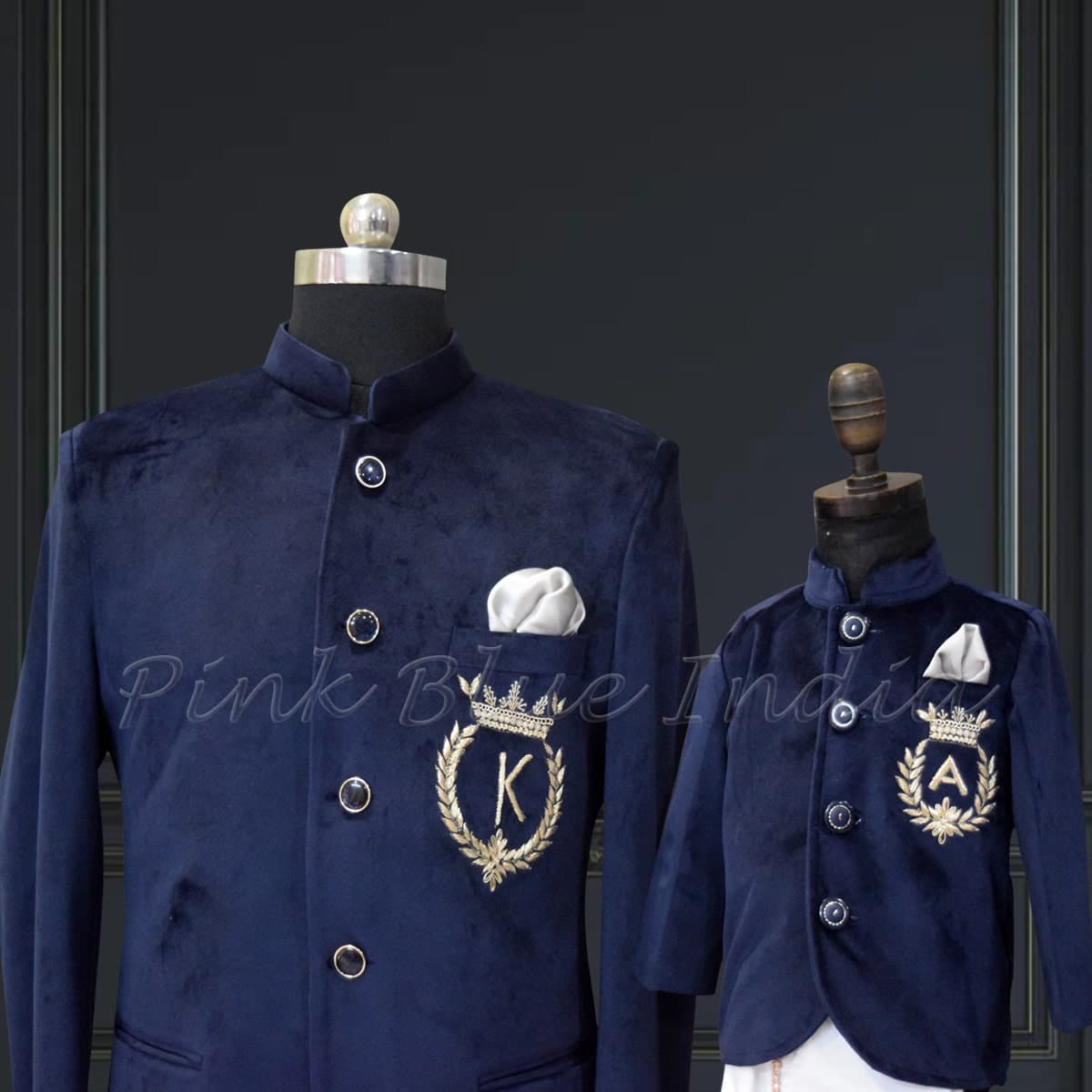 Father son blue jodhpuri suits for wedding, stylish coordinated outfits