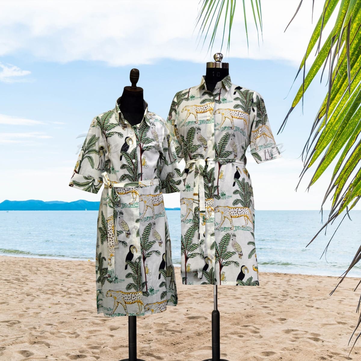 Coordinated family holiday outfits, trendy vacation wear for beach photoshoot