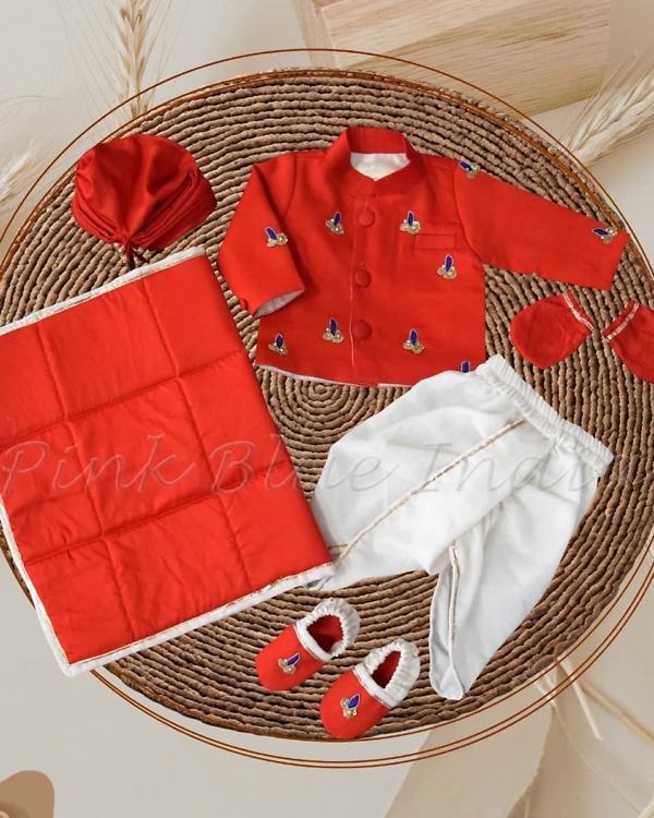 Baby boy traditional jamna outfit in red, cultural festive wear