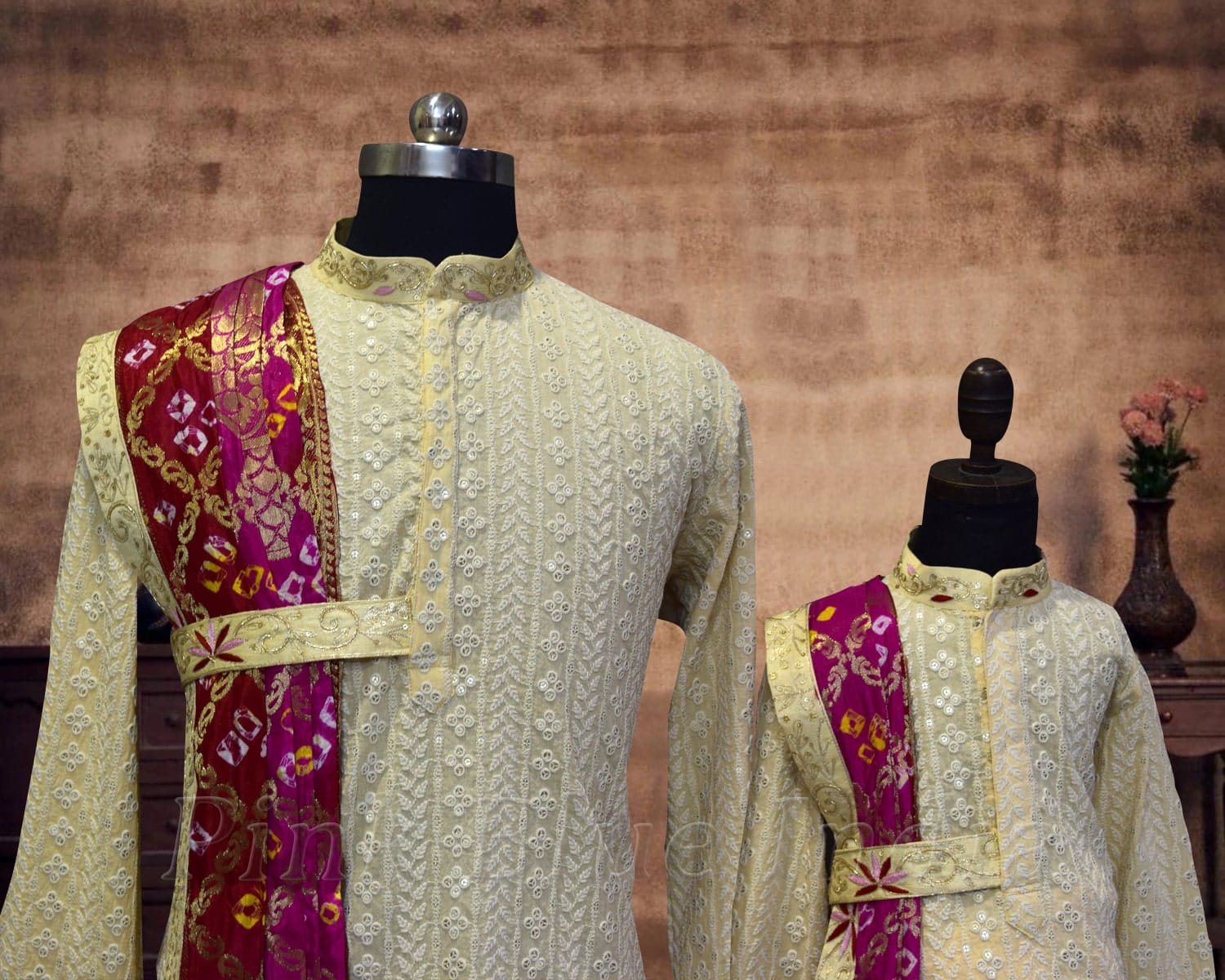 Father son wedding matching attire in royal style, classy celebration outfits