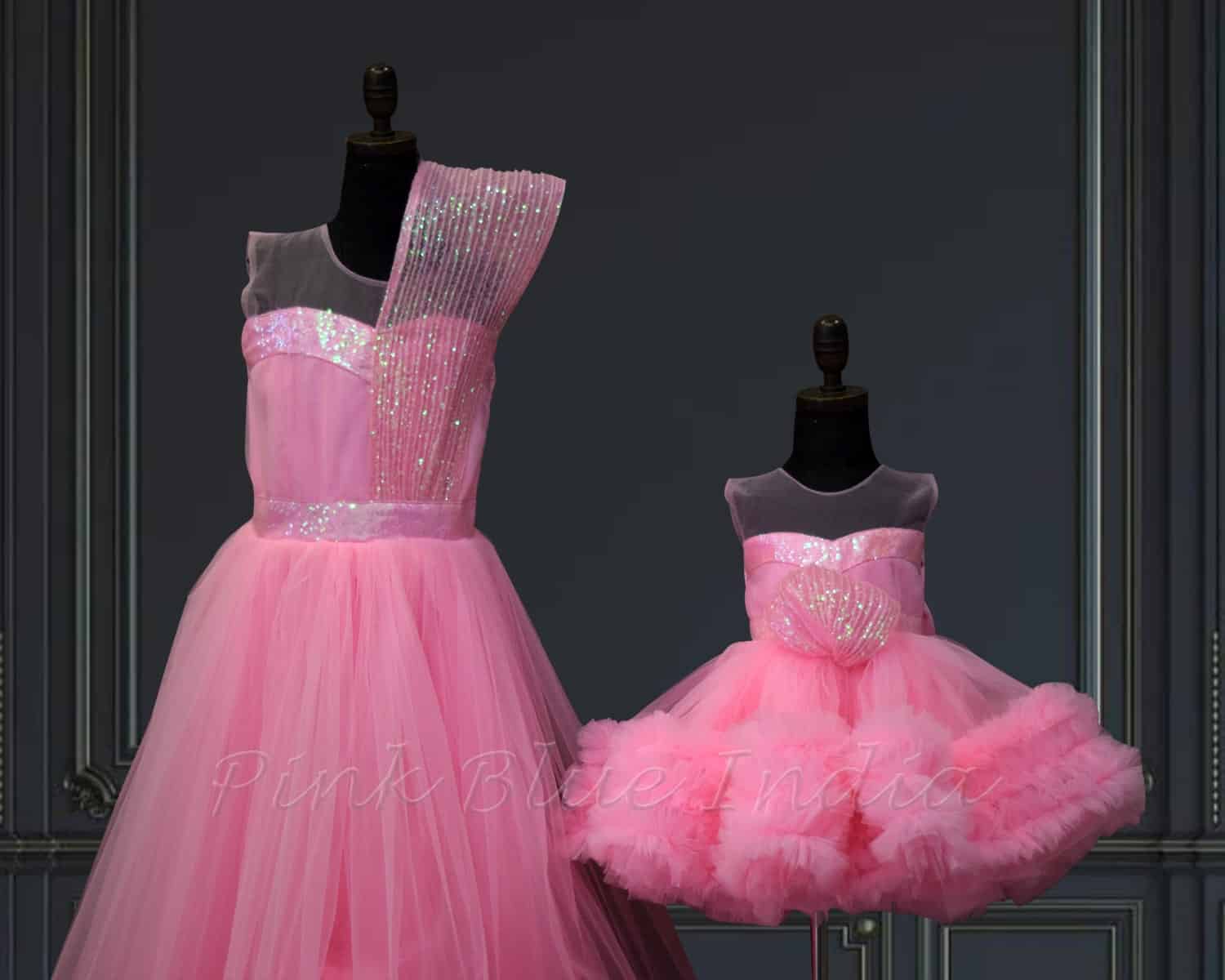 Mother daughter matching pink gown combo, wedding/party, elegant & stylish