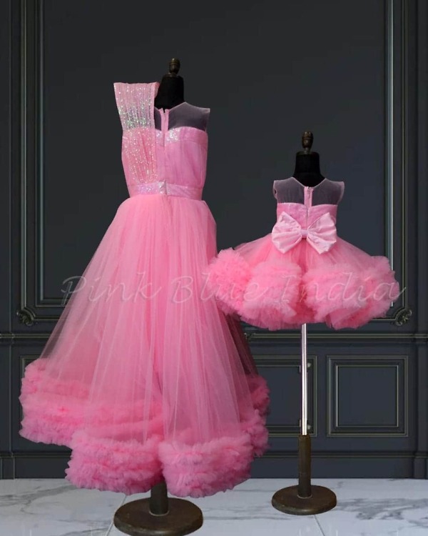 Mother daughter matching pink gown set, party wear, elegant & coordinated