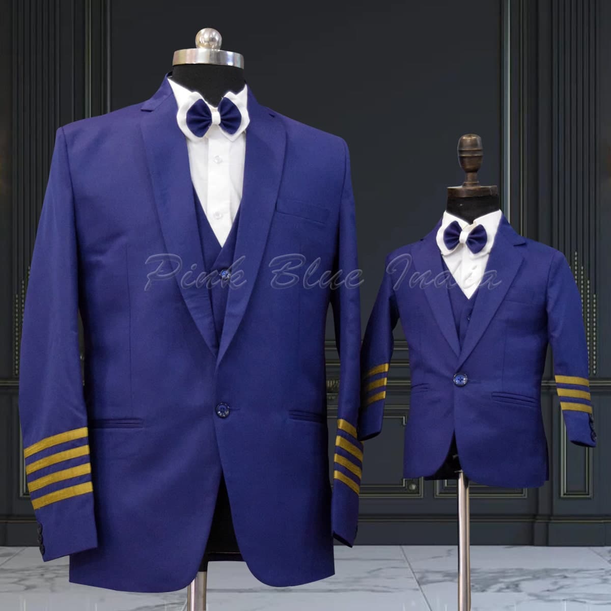 Matching blue party suits for dad and son, wedding, elegant & trendy