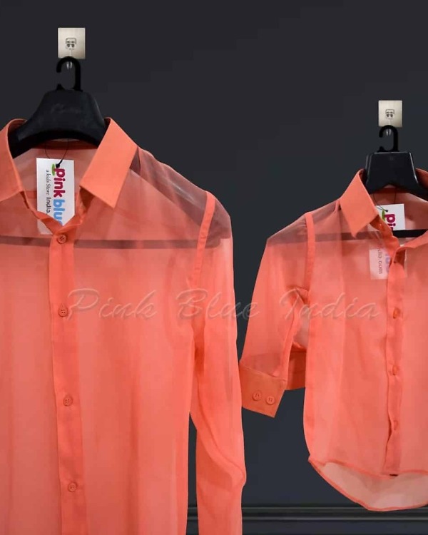Peach sheer shirts for parents and kids, coordinated look, vacation, stylish