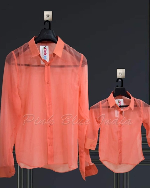 Matching peach sheer shirts for family, holiday wear, light & stylish