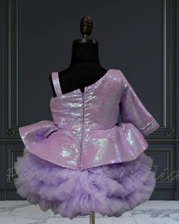Layered lavender peplum frock for baby girl, birthday celebration wear, elegant look