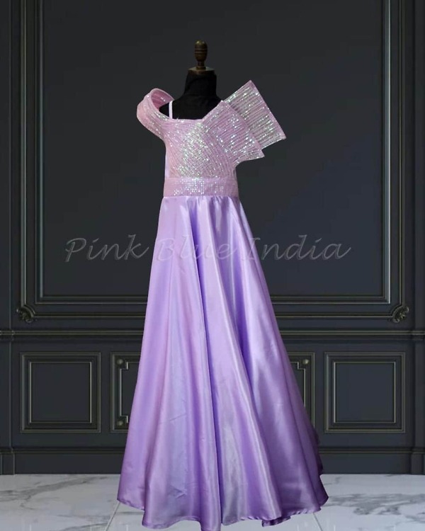 Baby girls lavender high-low gown, birthday wear, elegant & charming