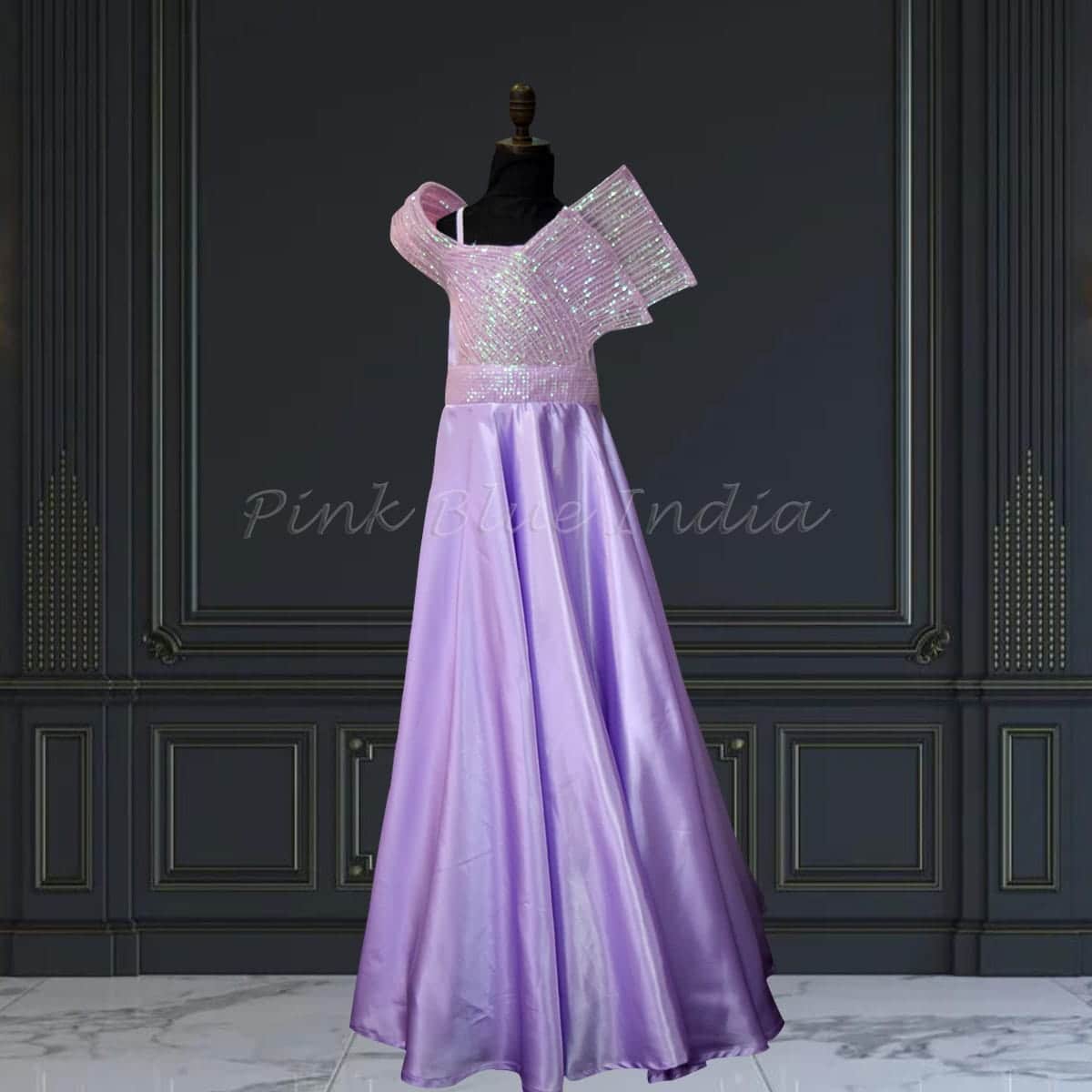 Baby girls lavender high-low gown, birthday wear, elegant & charming