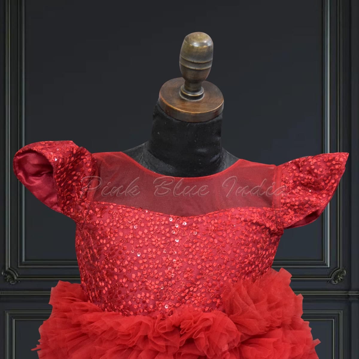 Maroon princess long train birthday dress for girls, royal & elegant