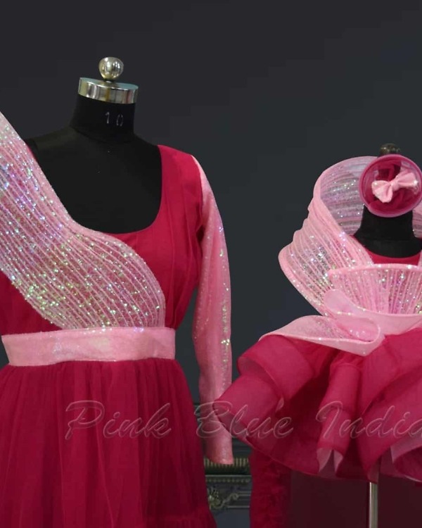 Twinning structured gowns for mother daughter, festive celebration wear, stylish look