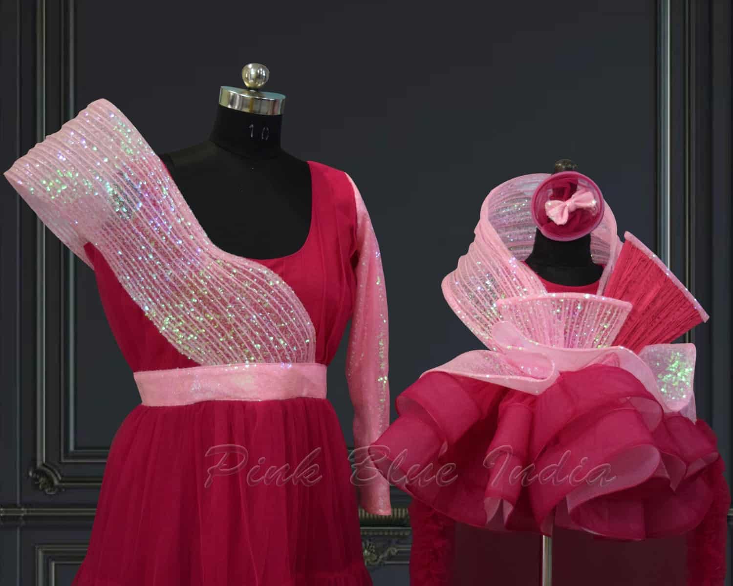 Twinning structured gowns for mother daughter, festive celebration wear, stylish look