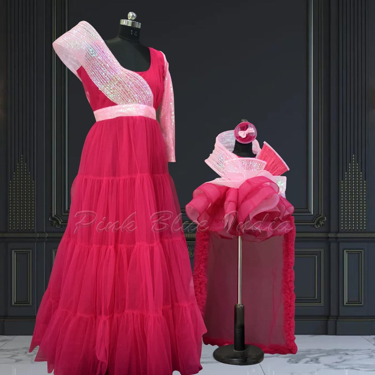 Coordinated dress gowns for mother daughter, party wear outfit, elegant stylish look