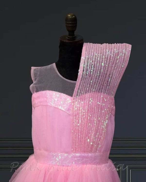Pink high-low structured gown for baby girls, birthday, stylish & cute