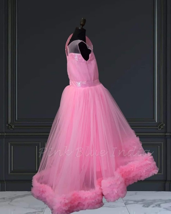 Baby girls pink high-low party dress, birthday wear, elegant & playful