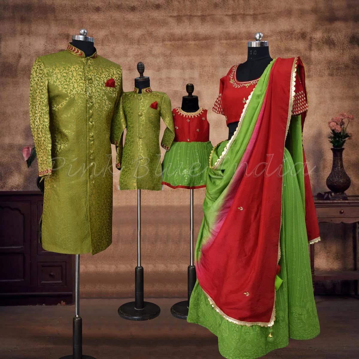 Coordinated family matching outfits, festive occasion, elegant & stylish