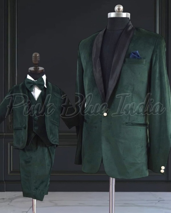Coordinated father-son suits, navy blue, weddings, festive & charming
