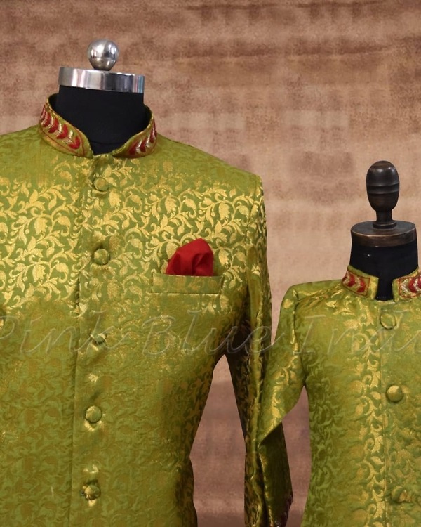 Dad-son sherwani set for wedding, cream tone, traditional, royal & stylish