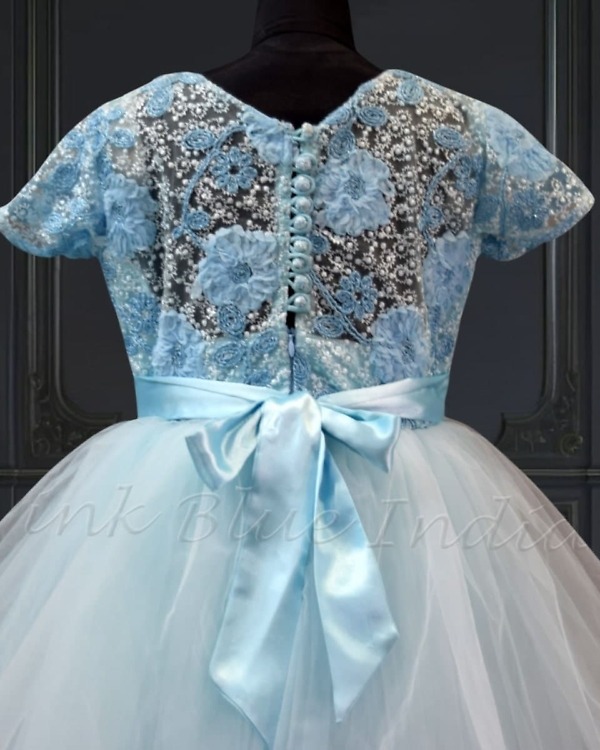 Custom Frozen birthday gown for baby girls, icy blue, magical & stylish
